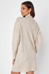 Positively Charming Heather Beige Turtleneck Mini Sweater Dress