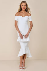 How Much I Care Ivory Off-the-Shoulder Midi Dress