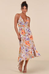 Danelle Taupe Floral Halter A-Line Midi Dress