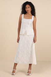 Alyona Cream Burnout Two-Piece Pleated Midi Dress
