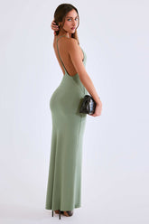Modal Plunge Backless Maxi Dress in Sage Green