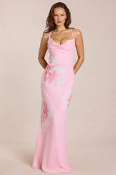 Chiffon Maxi Dress in Pink Floral Print