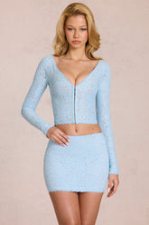 Lace Plunge Cardigan in Powder Blue