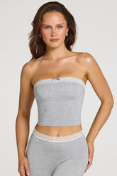 Modal Lace-Trim Bandeau Top in Grey Marl