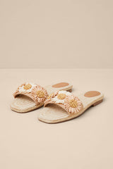 Botanical Gardens Vanilla Floral Raffia Slide Sandals