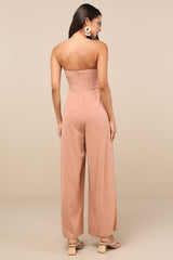 Breezy Essential Light Brown Linen Wide-Leg Jumpsuit
