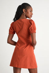 Adored Cutie Orange Corduroy Button-Front Mini Dress