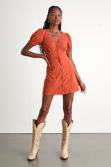 Adored Cutie Orange Corduroy Button-Front Mini Dress