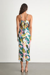 Midiana Multi Abstract Floral Tie-Back Midi Dress