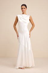 Taniya White Satin Tie-Back Maxi Dress