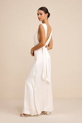 Taniya White Satin Tie-Back Maxi Dress