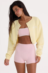 Brushed Jersey Button-Up Cropped Cardigan in Lemon