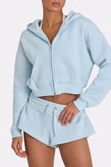 Oversized Zip-Up Hoodie in Powder Blue