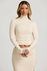 Modal Ruched Backless Turtleneck Top in Ivory