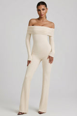 Modal Off-Shoulder Ruched Jumpsuit in Ivory