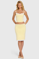 Modal Lace-Trim Midi Skirt in Butter