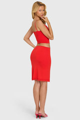 Modal Lace-Trim Midi Skirt in Cherry