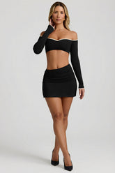 Modal Asymmetric-Waist Mini Skirt in Black