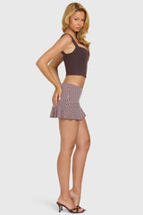Modal Mid-Rise Skort in Brown Gingham