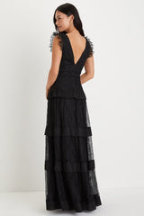 Marvelous Darling Black Lace Ruffled Tiered Maxi Dress