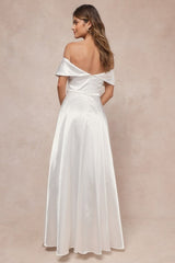 Greatest Hits White Satin Off-the-Shoulder Maxi Dress
