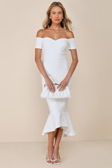 How Much I Care Ivory Off-the-Shoulder Midi Dress