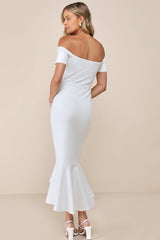 How Much I Care Ivory Off-the-Shoulder Midi Dress