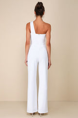 Devoted to Fun Ivory One-Shoulder Sleeveless Jumpsuit