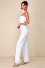 Devoted to Fun Ivory One-Shoulder Sleeveless Jumpsuit