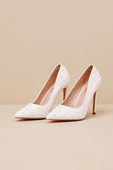 Petitee White Pearl Pointed-Toe Pumps