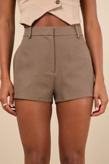 Wynn Brown Twill High-Rise Shorts