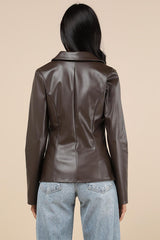 Confirmed Vibe Brown Faux Leather Tie-Front Top