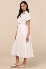 Adorable Impression Beige and White Midi Dress With Pockets
