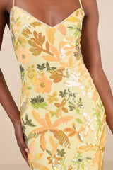 Glittering Icon Yellow Iridescent Sequin Lace-Up Maxi Dress