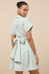 Breeze By Green Striped Tie-Back Mini Dress With Pockets