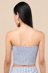 Solana Blue Striped Strapless Button-Front Top