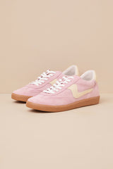 Notice Guava Suede Leather Color Block Lace-Up Sneakers