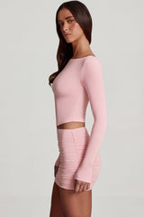 Modal Boat-Neck Long-Sleeve Top in Pink