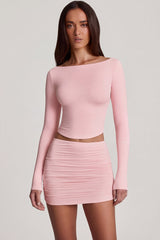 Modal Boat-Neck Long-Sleeve Top in Pink
