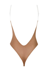 Soft Mesh Invisible Strap Thong Bodysuit in Honey