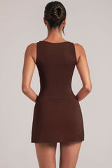 Square-Neck Top  in Chocolate Brown