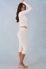 Knit Mid-Rise Capri Trousers in Ivory