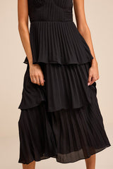 Cascading Crush Black Tiered Bustier Midi Dress