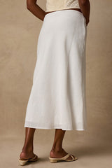 Pleasant Poise White High-Rise A-Line Midi Skirt