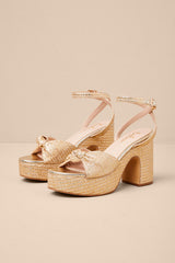 Rosamond Gold Raffia Knotted Platform High Heel Sandals