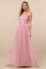 Lonica Mauve Sequin Beaded Strapless Maxi Dress