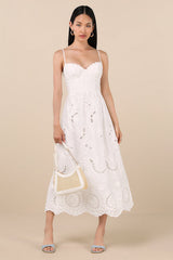 Jenora White Embroidered Bustier Midi Dress