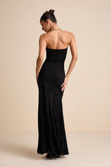 Elaris Black Mixed Media Strapless Maxi Dress
