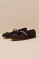 Karolin Chocolate Suede Leather Rhinestone Ballet Flats