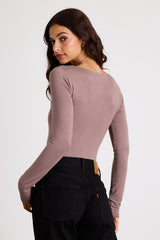 Easily Loved Taupe Long Sleeve Bodysuit